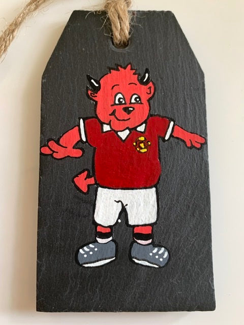 Hanging Slate Cuddly Red Devil (colours of Manchester United)