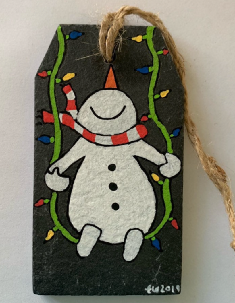 Hanging Slate Christmas decoration 'Snowman lights'