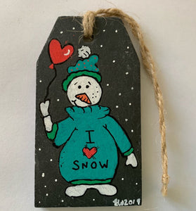 Hanging Slate Christmas decoration 'I Love Snow'