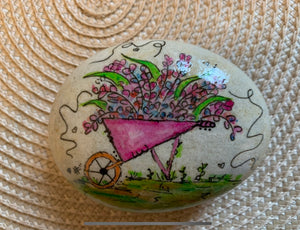 Hand painted Wildflowers wheelbarrow rock