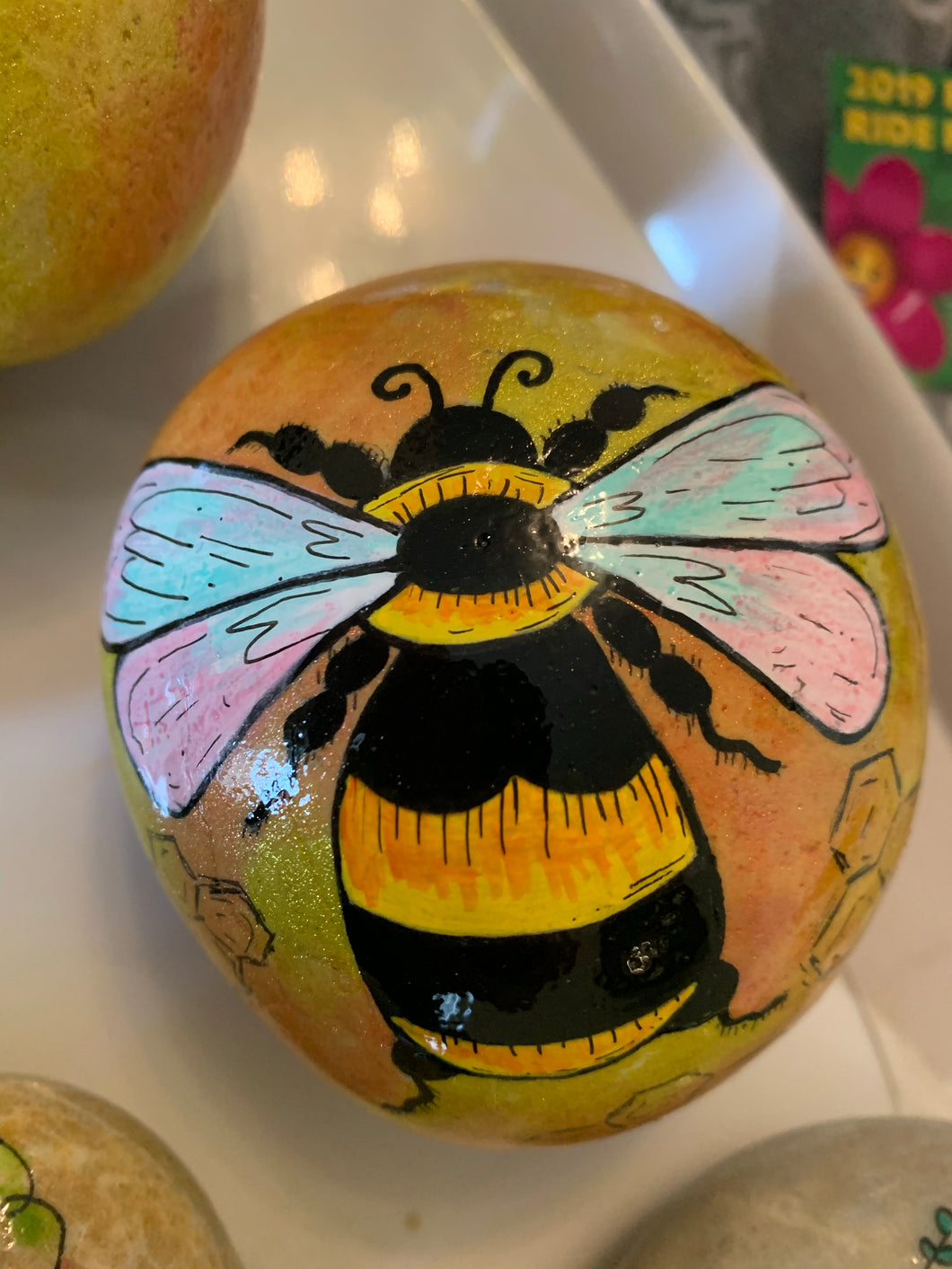 Bumble bee painted rock