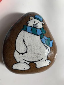 Hand painted Polar bear Pebble