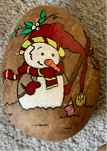 Hand painted Snowman Pebble