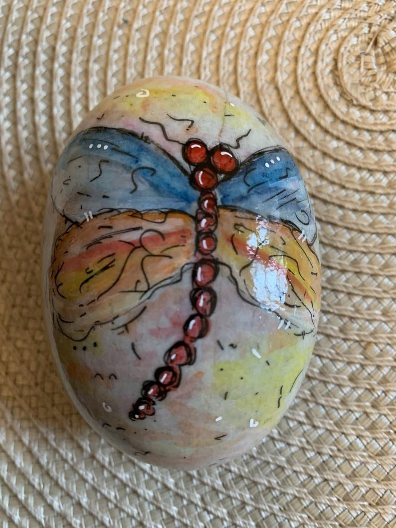 Hand painted Dragonfly rock