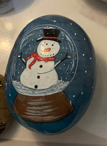 Hand painted Snowman snowglobe Pebble